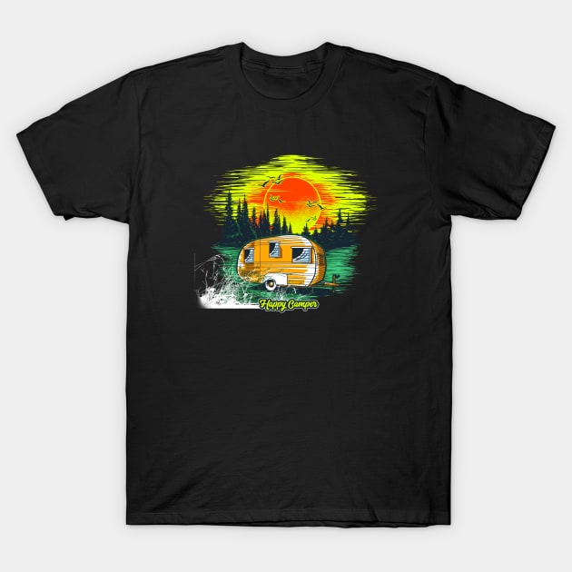 Happy Camper Rough Grunge Camping Trip T-Shirt by DanDesigns